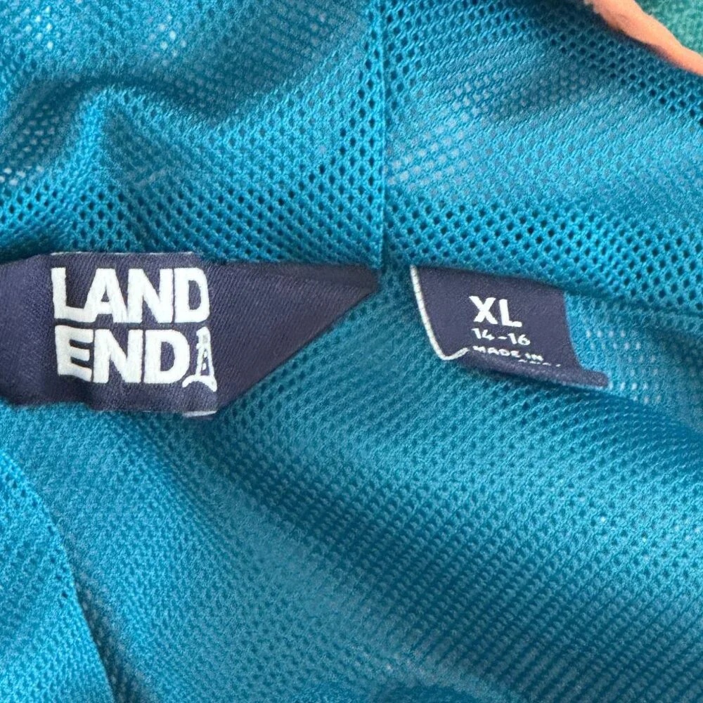 Lands End Kids Rain Jacket Waterproof Hooded XL 14 16 Teal Lightweight Coat - Picture 14 of 16